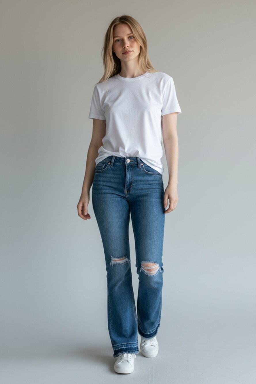 Old Navy Women’s Size 12 High Rise Flare Jeans Distressed Medium Wash Denim